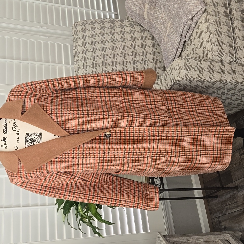 Talbots Campfire Plaid Wool Blend Trench Coat Size 12 NWOT - Picture 2 of 15